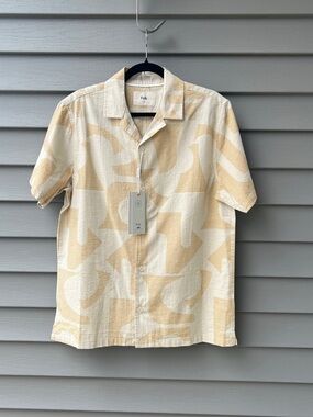 Folk Short Sleeve Geometric Print Shirt Men’s M Brown Artsy Minimalist Aesthetic